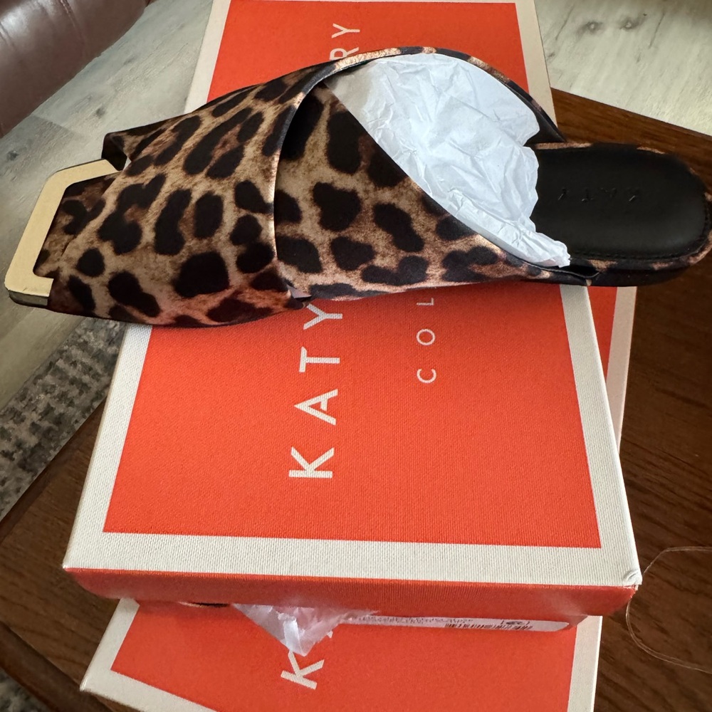 Katy Perry Collections Leopard Print Sandals with Gold Accent - Picture 2 of 3